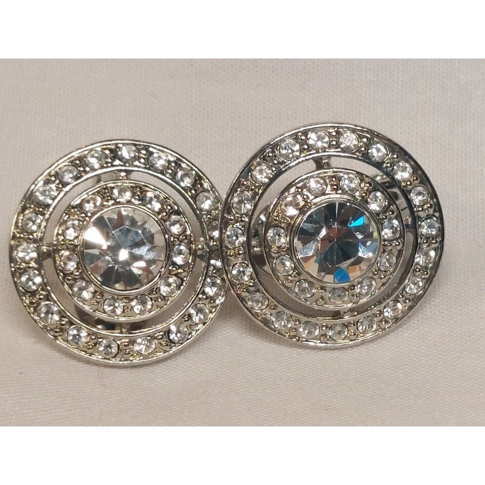 Vintage Monet Rhinestone Clip On Earring Silver Tone Circle Halo Grandmillennial